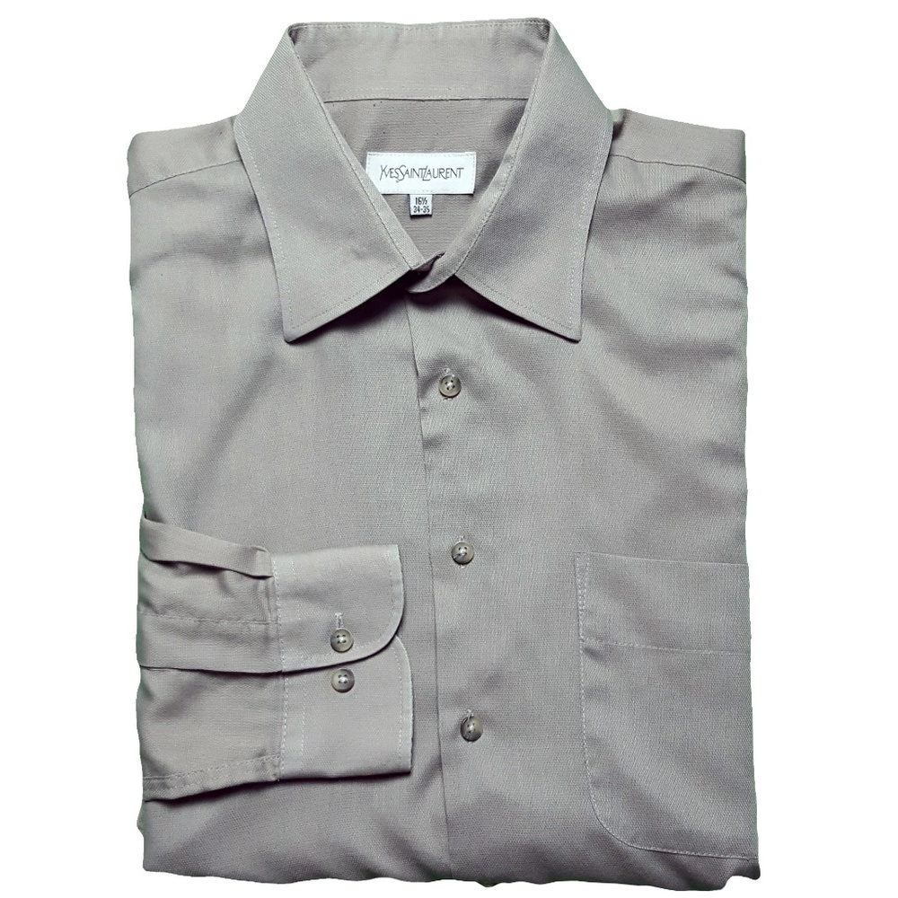 Yves Saint Laurent YSL Mens Cotton Dress Shirt Tan